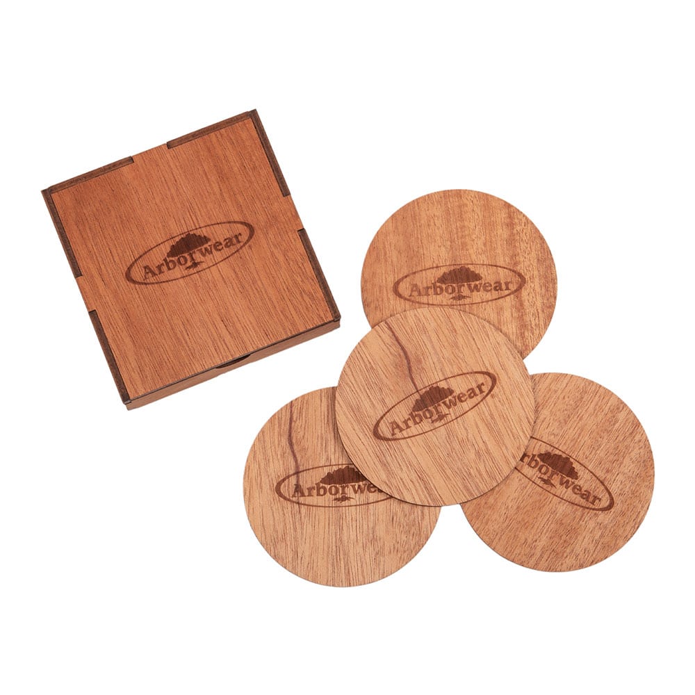 WOODCHUCK USA Custom Round Coaster Set In Mahogany